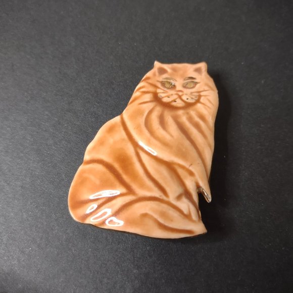 Cute Ceramic Orange Cat Brooch - Picture 1 of 10
